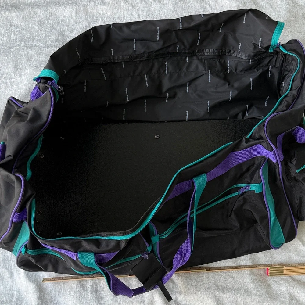 Pierre Cardin Vintage 90s Black Purple Duffel Bag Travel Gym Bag